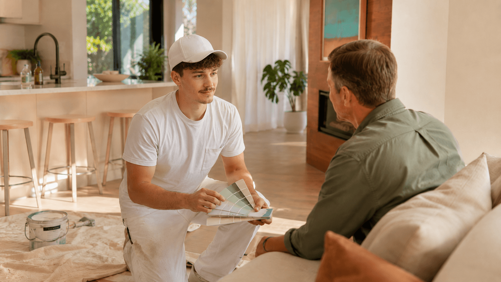 Daniel from Bright Brush discussing a painting job with a customer