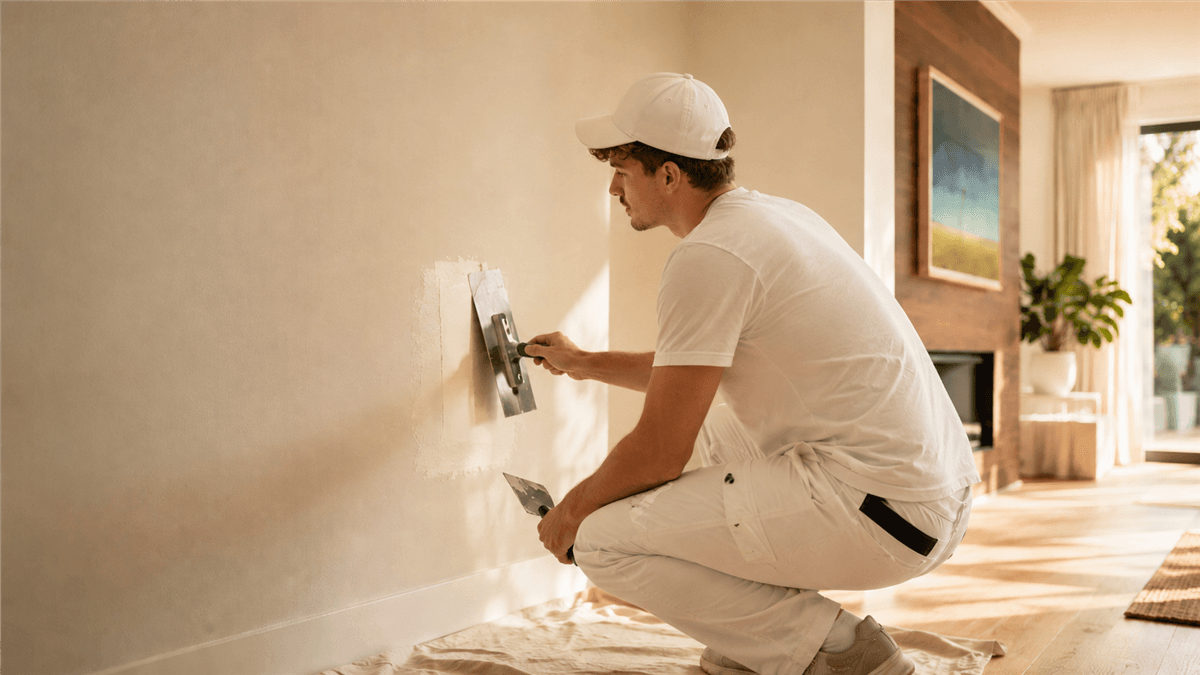 Small plaster touch-up before painting