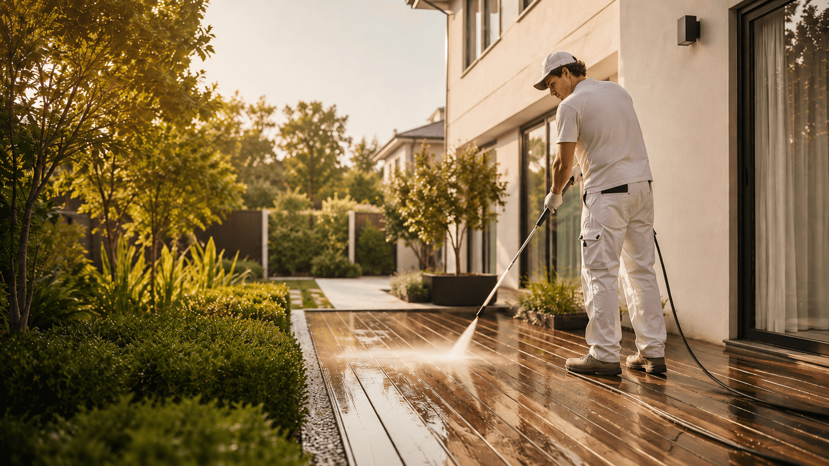 Pressure washing service for exterior surfaces